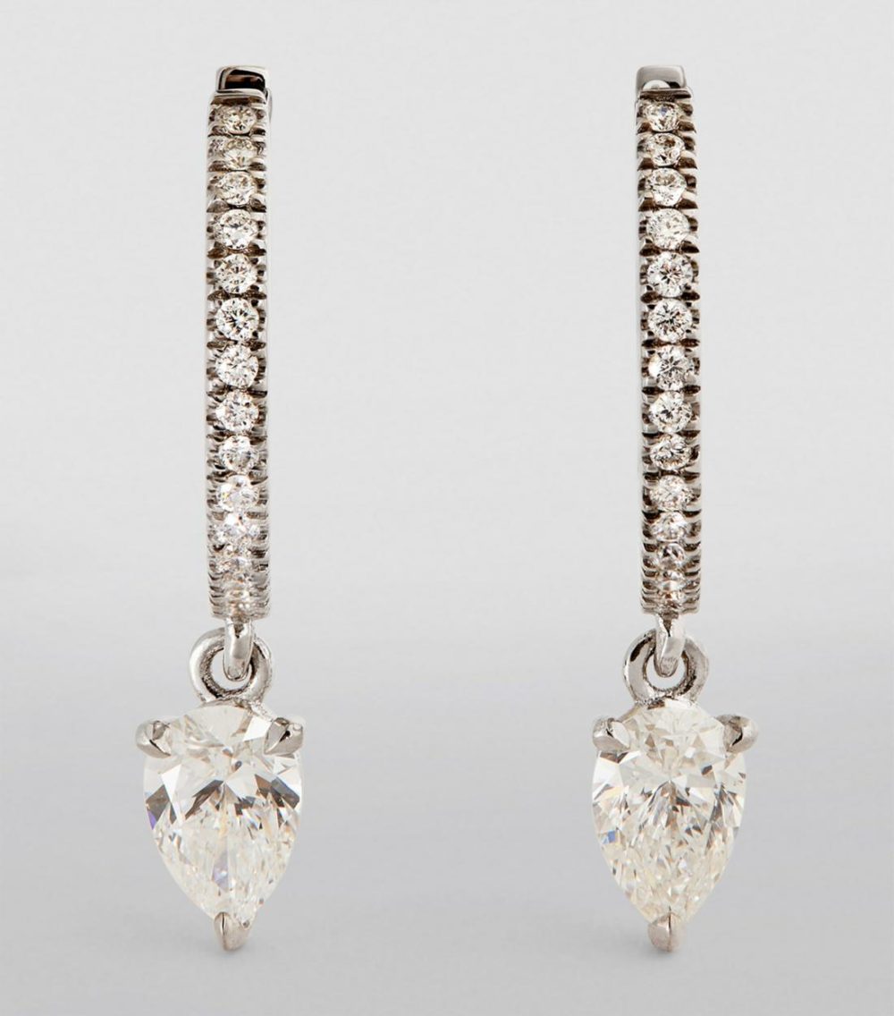 White Gold And Diamond Drop Links Huggie Earrings  |  Fine Earrings Fine Earrings Fine Earrings