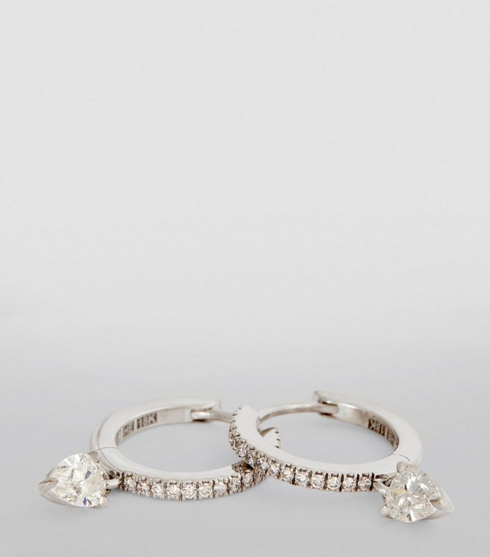 White Gold And Diamond Drop Links Huggie Earrings  |  Fine Earrings Fine Earrings Fine Earrings