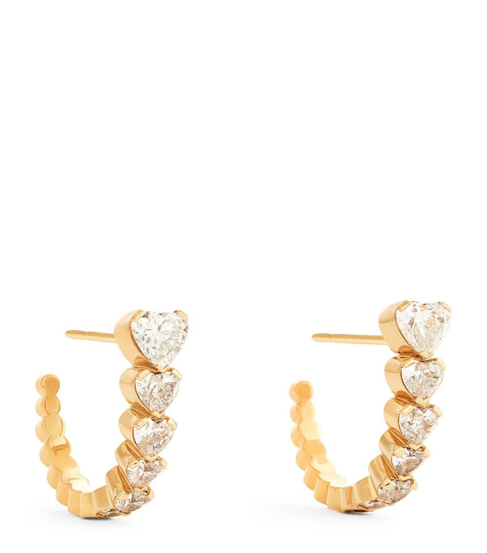 Yellow Gold And Diamond Boucle Coeur Hoop Earrings  |  Fine Earrings Fine Earrings Fine Earrings